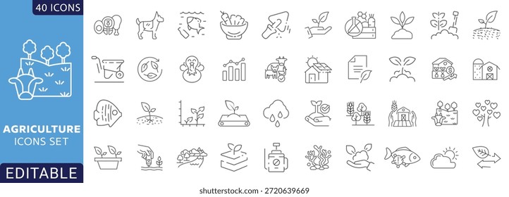 Conjunto de iconos de agricultura. Totalmente Editable. Ilustración vectorial.