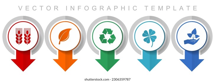 Agriculture icon set, miscellaneous pointer icons such as wheat, leaf, recycling, clover and seedling for webdesign and mobile applications, modern design infographic vector template