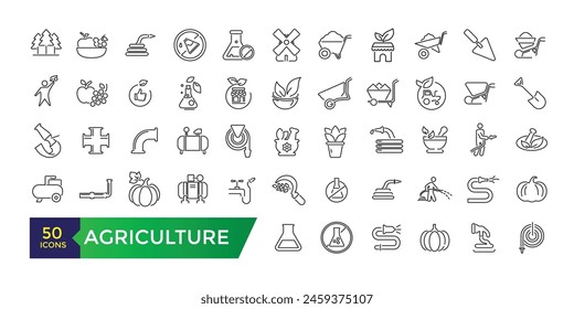 Agriculture icon set. Smart farm, farm animals, seeding symbols collection.