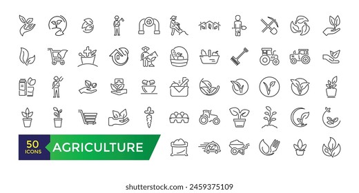 Agriculture icon set. Smart farm, farm animals, seeding symbols collection.