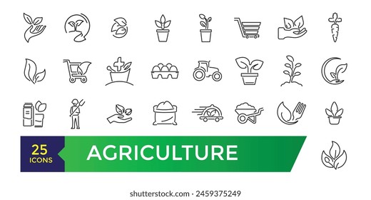 Agriculture icon set. Smart farm, farm animals, seeding symbols collection.