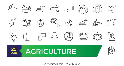 Agriculture icon set. Smart farm, farm animals, seeding symbols collection.