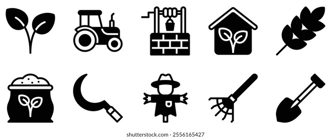 Agriculture Icon Set Sustainable Solid Style Collection for Farming and Cultivation