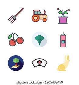 agriculture icon set. vector set about plant, broccoli, pitchfork and rabbit icons set.
