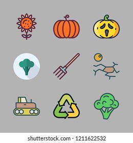 agriculture icon set. vector set about drought, tractor, pumpkin and ecologism icons set.