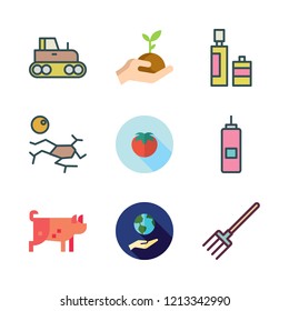 agriculture icon set. vector set about ecology, tractor, pig and sprout icons set.