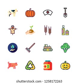 agriculture icon set. vector set about conserve, wheat, pig and shovel icons set.