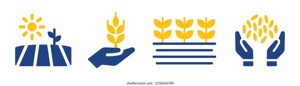 Agriculture icon set. Wheat field, cultivated, grain crops and seeds icon vector illustration.
