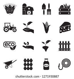 Agriculture Icons. Black Flat Design. Vector Illustration. 