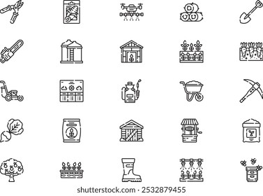 Agriculture icons collection is a vector illustration with editable stroke.