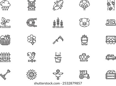 Agriculture icons collection is a vector illustration with editable stroke.