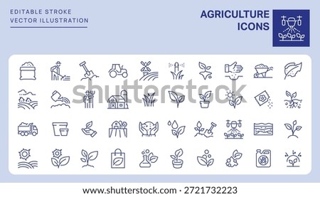 Agriculture Icons. Editable Stroke. Set of thin line icons symbol collection.