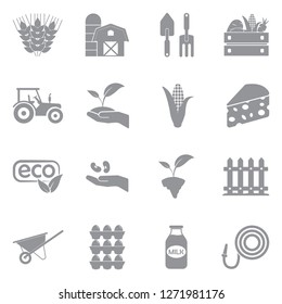 Agriculture Icons. Gray Flat Design. Vector Illustration. 