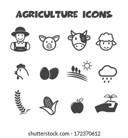 agriculture icons, mono vector symbols