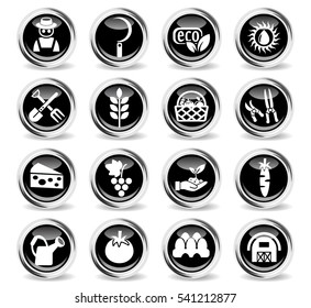 agriculture icons on stylish round chromed buttons