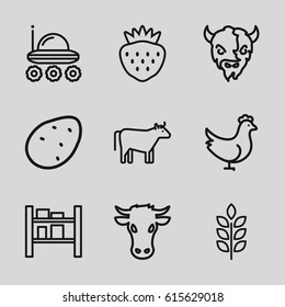 Agriculture icons set. set of 9 agriculture outline icons such as cow, goat, wheat, chicken, potato, strawberry, cargo barn