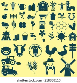 Agriculture icons set black color