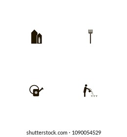 Agriculture icons set. border fork, tool, flower and harvest
