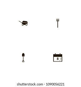 Agriculture icons set. border fork, flower, shovel and inventory