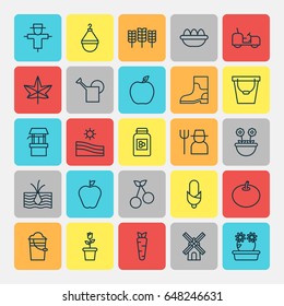 Agriculture Icons Set. Collection Of Root, Jar, Bailer And Other Elements. Also Includes Symbols Such As Herb, Boot, Corn.