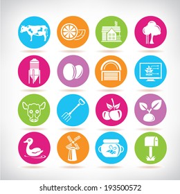 agriculture icons set, colorful buttons set