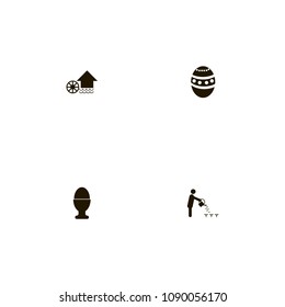 Agriculture icons set. egg cup, egg, man and water mill
