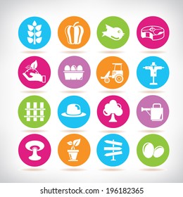 agriculture icons set, farm color buttons