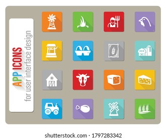 agriculture icons set in flat design with long shadow