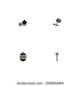 Agriculture icons set. holiday, water mill, inventory and easter