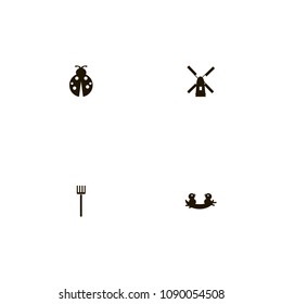Agriculture icons set. insect, nest, border fork and mill