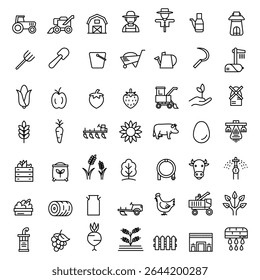 Agriculture Icons Set – Outline Style Vector