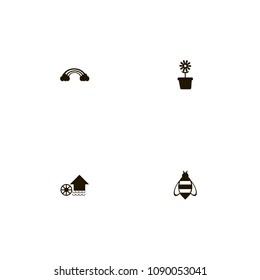 Agriculture icons set. rainbow, flower, pot and bee