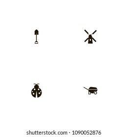 Agriculture icons set. spring, ladybug, shovel and wheelbarrow