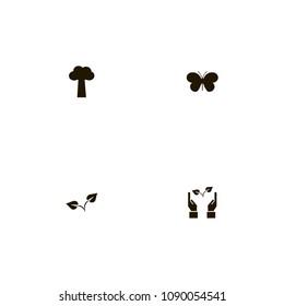 Agriculture icons set. tree, safe nature, butterfly and leaves