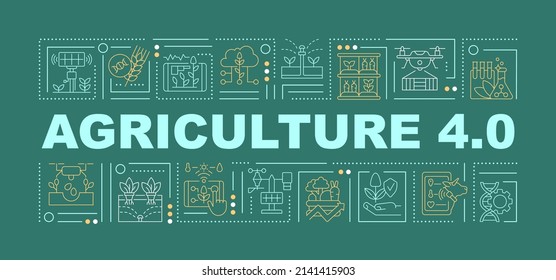 Agriculture innovations word concepts green banner. Farm business. Infographics with icons on color background. Isolated typography. Vector illustration with text. Arial-Black font used