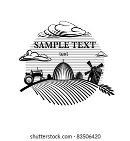 Agriculture landscape engraving style illustration