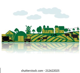 Agriculture landscape with machineries.  vector illustration