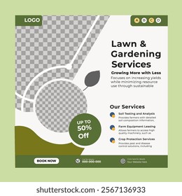 Agriculture, lawn and gardening services social media post banner template design