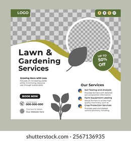 Agriculture, lawn and gardening services social media post banner template design