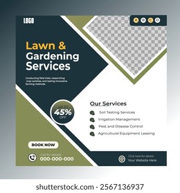 Agriculture, lawn and gardening services social media post banner template design