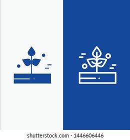 Agriculture, Leaf, Plant, Rain, Rainy Line and Glyph Solid icon Blue banner Line and Glyph Solid icon Blue banner