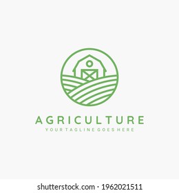 Agriculture line art minimalist logo vector illustration design. simple barn logo concept