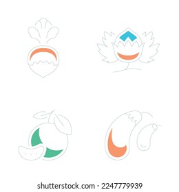 Agriculture line drawing icons Isolated on white.Sketches of food item. vegetable drawing shape icon such as wheelbarrow, broom, cabin, silo, farmer hoeing, hen, farm house, chicken coop, field, road