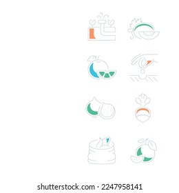 Agriculture line drawing icons Isolated on white.Sketches of food item. vegetable drawing shape icon such as wheelbarrow, broom, cabin, silo, farmer hoeing, hen, farm house, chicken coop, field, road