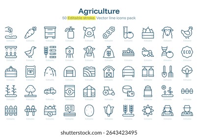 Agriculture line icon pack. Agriculture Stroke icon set. Editable Stroke icon