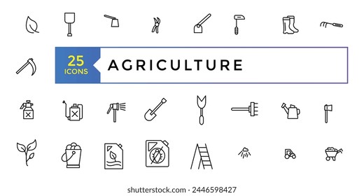 Agriculture line icon set. Innovative technologies for managing farm or agriculture. pring growth stage, seeds, seedling, drought, soil testing, agriculture vector illustration.