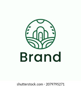 agriculture line outline minimalist Logo. Vintage Badge Creative Design Brand Identity.	