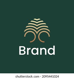 agriculture line outline minimalist Logo. Vintage Badge Creative Design Brand Identity.	