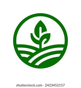 Agriculture logo design. Agronomy logo with plants on a fields. Vector illustration.