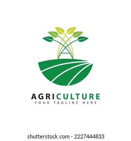 agriculture logo design, agronomy, wheat farming, rural farm fields, natural harvest, vector illustration